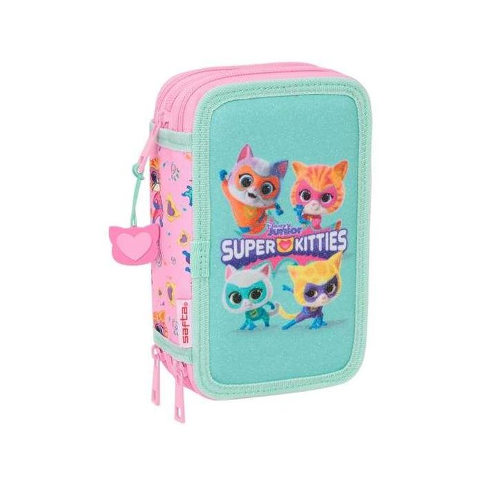 Plumier Triple SuperKitties Rosa Turquesa 12,5 x 19,5 x 5,5 cm 37 Piezas