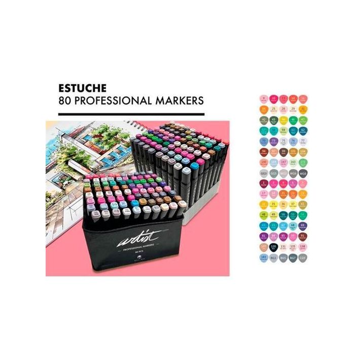 Alex Bog Rotuladores Luxury Canvas Gama Artist Doble Punta Fina-Biselada Estuche De Lujo 80 Ud