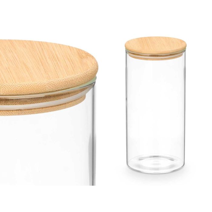 Tarro Redondo Borosilicato Tapa Bambu 1,4L Vivalto 10x20x10cm (12 Unidades) 1 Tarro Redondo Borosilicato Tapa Bambu 1,4L Vivalto 10x20x10cm (12 Unidades) 1