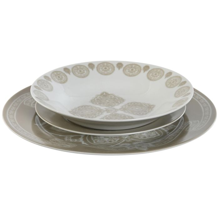 Vajilla Indio DKD Home Decor Beige Blanco 27 x 2 x 27 cm Set de 18 2 Vajilla Indio DKD Home Decor Beige Blanco 27 x 2 x 27 cm Set de 18 2