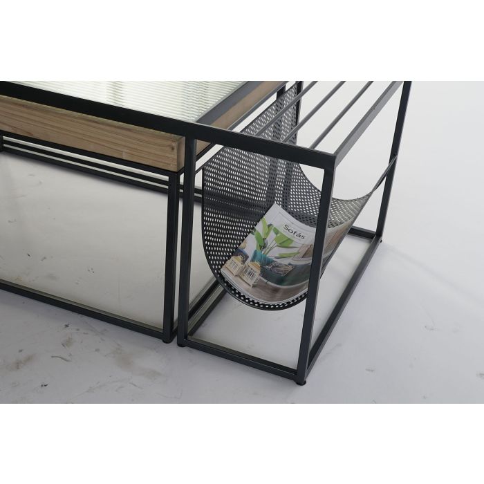 DKD Home Decor Mesa Centro Loft Natural Negro Metal Cristal Madera Bambú 60 x 45 x 110 cm Set de 2 4