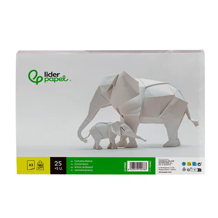 Liderpapel Cartulina A3 180g/m2 Blanco Paquete 30 Hojas en Carpeta Dossier Transparente con Cierre 4