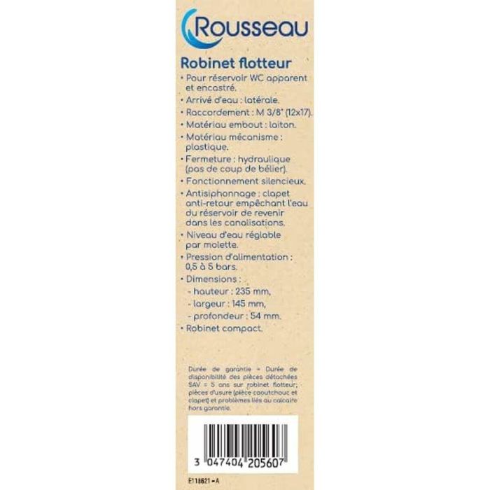 Edouard Rousseau AAAAX63284 Válvula de Flotador para Cisterna WC Lateral, Antirretorno y Cierre Antigolpe de Ariete 1