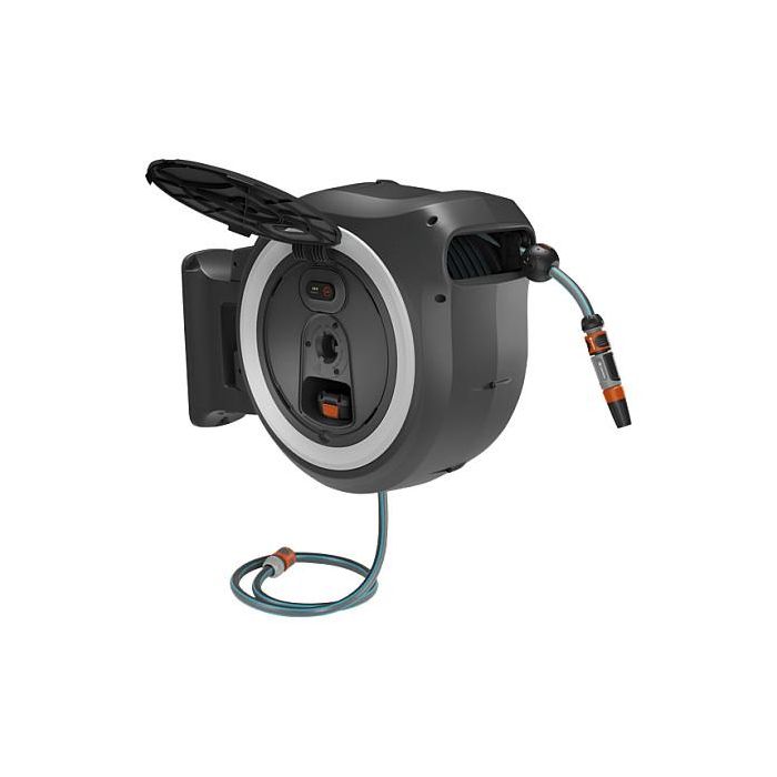 Gardena P4A S w 40m 2.5Ah/18V Enrollador de manguera con batería XXL para pared, 40 m, Negro