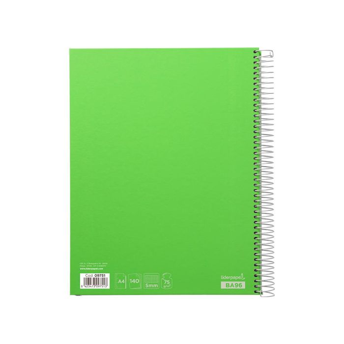 Cuaderno Espiral Liderpapel A4 Micro Jolly Tapa Forrada 140H 75 gr Cuadro 5 mm 5 Bandas 4 Taladros Color Verde 2