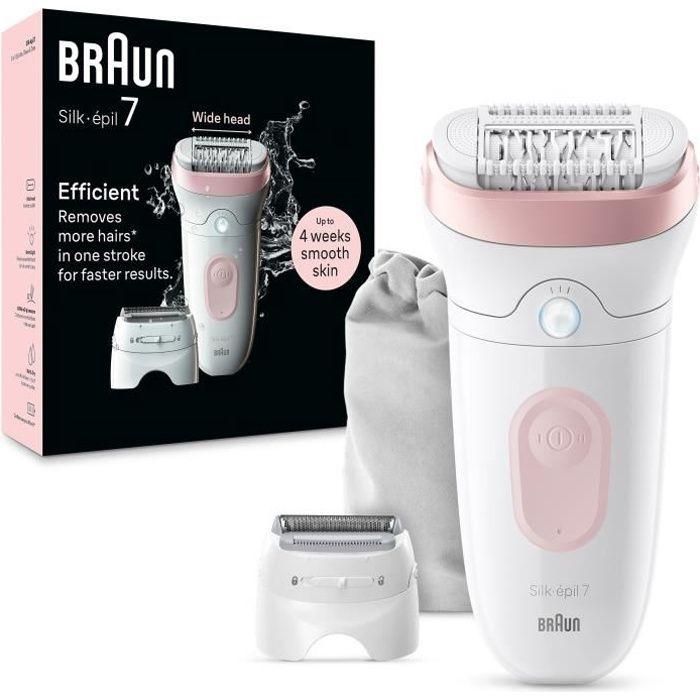 Depiladora eléctrica - BRAUN - Silk-épil 7 - Depilación fácil - Piel suave y duradera - 7-030 - Blanco / Rosa Depiladora eléctrica - BRAUN - Silk-épil 7 - Depilación fácil - Piel suave y duradera - 7-030 - Blanco / Rosa