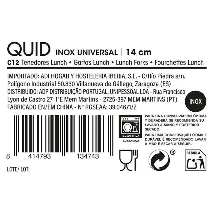Set 12 Tenedores Lunch Acero Inox Inox Universal Quid 14 cm- 1 mm Set 12 Tenedores Lunch Acero Inox Inox Universal Quid 14 cm- 1 mm