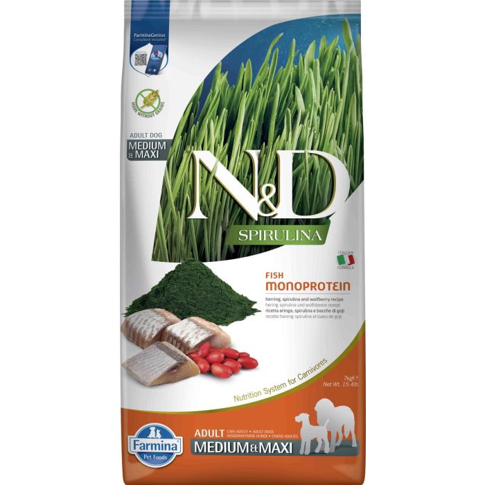 Farmina N&D Dog Spirulina Medium Maxi Arenque 7 kg