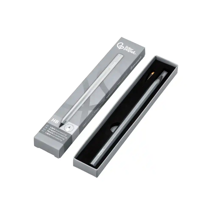 Liderpapel Eternal Pencil Lápiz Infinito Grafito Aluminio Hexagonal Plateado Ultra Resistente 1 Punta de Recambio 3
