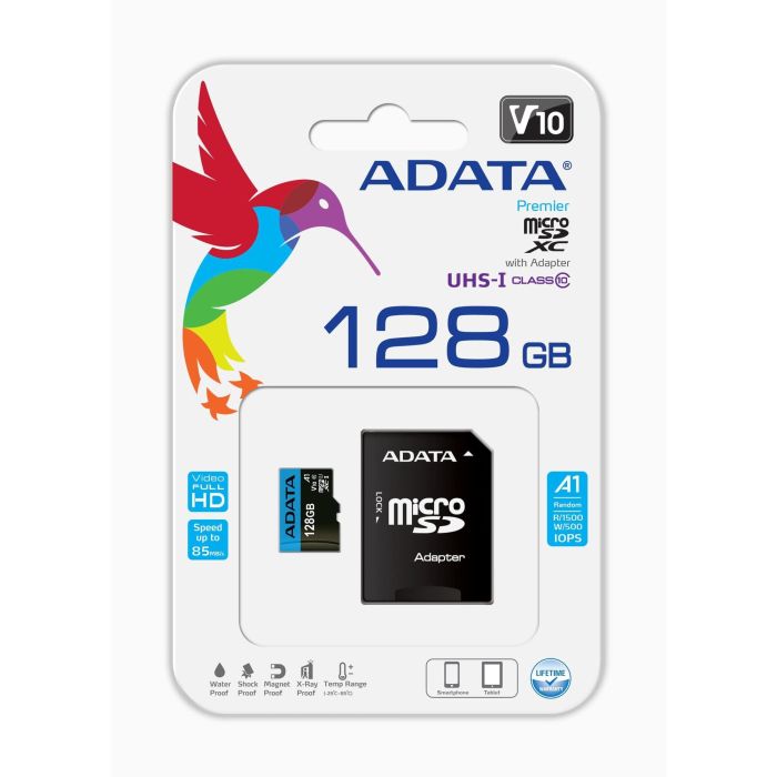 Adata Tarjeta Memoria Micro SD 128GB Clase 10 UHS-I con Adaptador SD 3 Adata Tarjeta Memoria Micro SD 128GB Clase 10 UHS-I con Adaptador SD 3