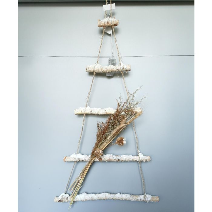 DKD Home Decor Decoración Colgante Navidad Alpina de Árbol con Luz LED, Flores Secas y Alimentación a Pilas AA - Marrón 93 cm