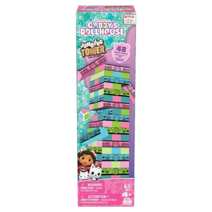 Spin Master SPI6066778 Gabby y la Casa Mágica - Torre Jenga - Juego de habilidad y equilibrio para 2 jugadores y más 2