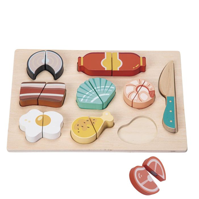 Tachan Puzle de madera para cortar alimentos, 9 piezas con velcro y cuchillo - Juego educativo FSC +12 meses