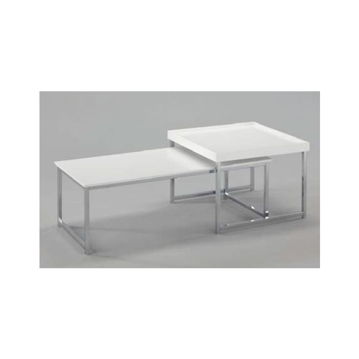 Mesa Centro Chic DKD Home Decor Blanco Plateado 48 x 45 x 110 cm Set de 2