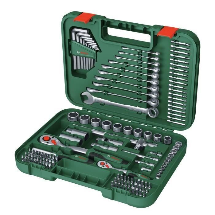 Bosch BOS4053423255133 Juego de Herramientas Manuales de 132 Piezas: Llaves, Trinquetes, Destornilladores para Fijación Pesada