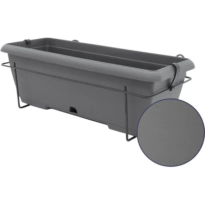 Garden Id 12228969 Macetero con Soporte Metálico y Bandeja Integrada Teramo Negro-anth 50 cm Efecto Piedra Reciclado/Reciclable