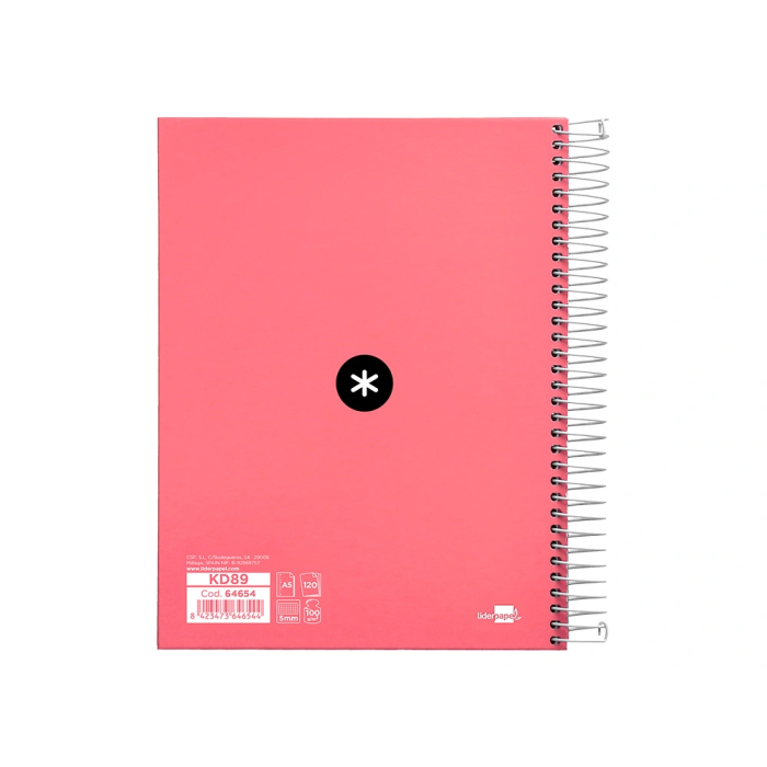 Antartik Cuaderno Espiral A5 Micro 120 Hojas 90gr Cuadro 5mm 5 Bandas 6 Taladros Color Coral 2