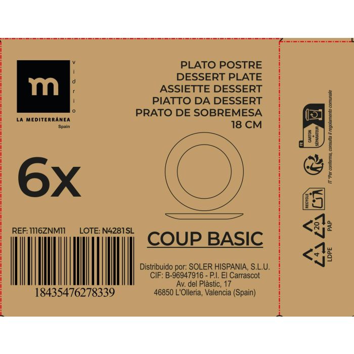 Plato Postre Opal Coup Basic 18 cm - Inde (48 Unidades) 1 Plato Postre Opal Coup Basic 18 cm - Inde (48 Unidades) 1