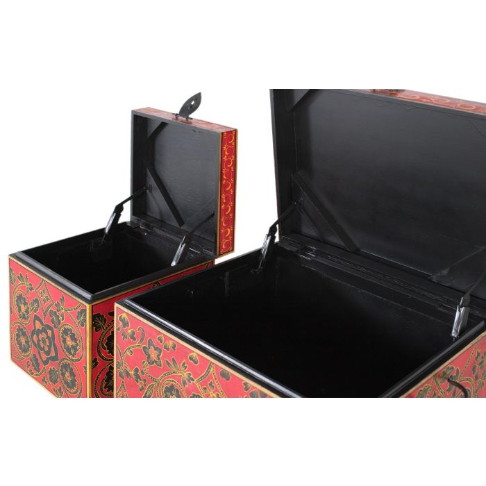 Giner y Colomer Lote de 2 Baúles de Madera de Mango con Pintura a Mano Roja y Motivos Florales