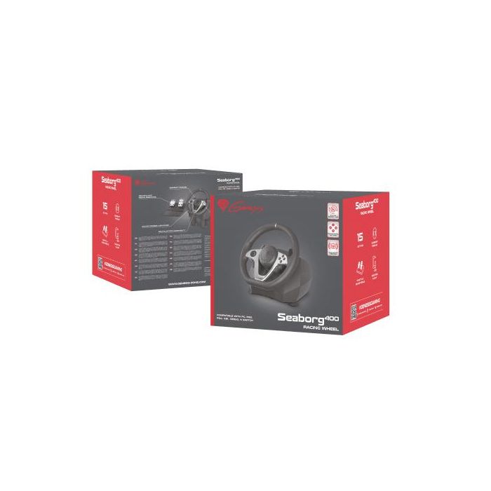 GENESIS Volante + Pedales Seaborg 400 Negro, Plata USB para Nintendo Switch, PC, PlayStation 4, Playstation 3, Xbox 360, Xbox One, Xbox One S, Xbox One X 9