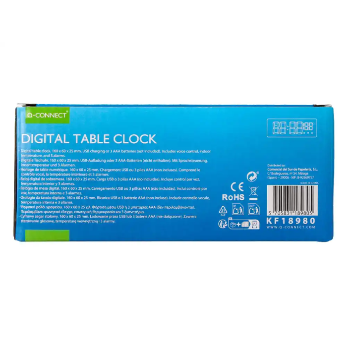 Q-connect Reloj Digital Sobremesa con Temperatura, 3 Alarmas y Control de Voz, 160x60x25mm 8