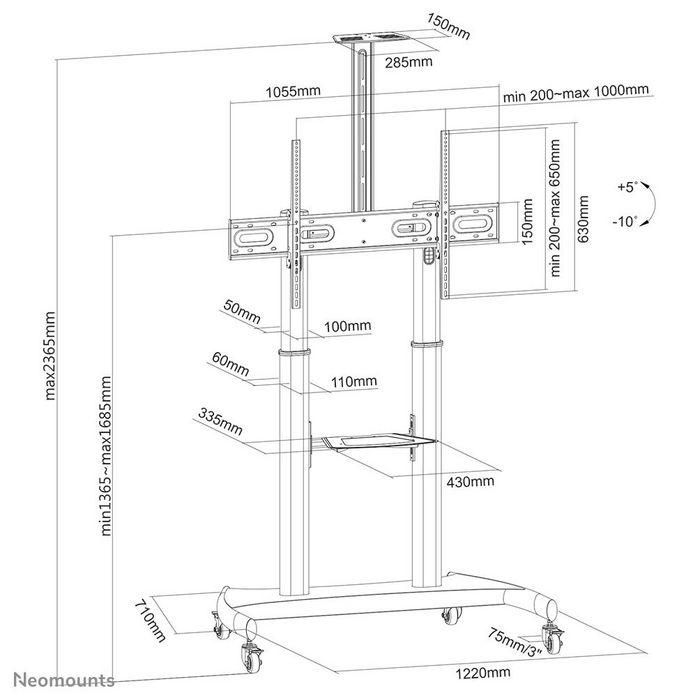 Neomounts Mobile Monitor/Tv Floor Stand For 60-100" Screen, Height Adjustable - Black 15 Neomounts Mobile Monitor/Tv Floor Stand For 60-100" Screen, Height Adjustable - Black 15
