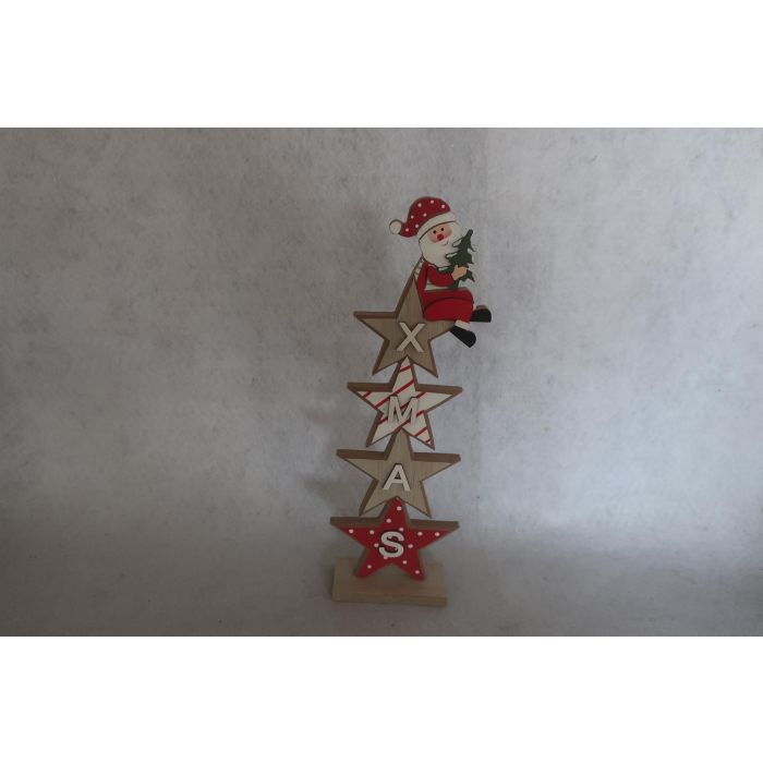 DKD Home Decor Decoración Navidad Tradicional Papanoel Estrellas MDF Rojo Natural 4 x 30.5 x 10 cm (6 Unidades)