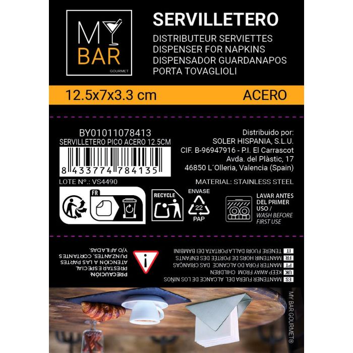 Servilletero Pico Acero 12.5 cm My Bar - Inde (24 Unidades) 10 Servilletero Pico Acero 12.5 cm My Bar - Inde (24 Unidades) 10