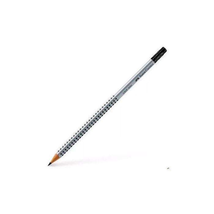 Faber Castell Lápiz Grip Ecológico con Goma de Borrar Mod. 2001 B, Antideslizante, Mina SV Antirotura, Caja 12 Unidades Gris (12 Unidades)