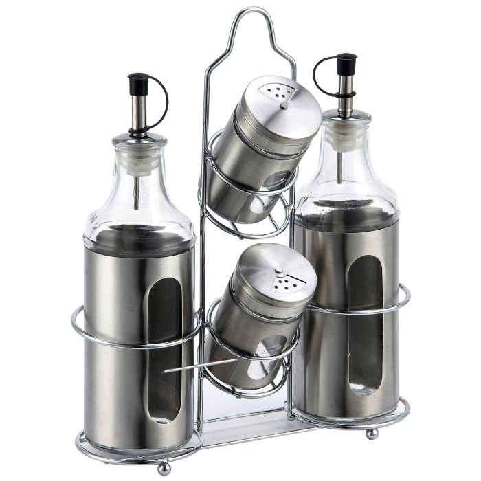 DKD Home Decor Vinagrera Plateado Inox y Cristal Set de 4 Piezas 22x5.4x22 cm 0 DKD Home Decor Vinagrera Plateado Inox y Cristal Set de 4 Piezas 22x5.4x22 cm 0
