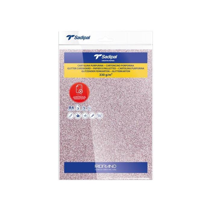 Cartulina Purpurina A4 Sadipal 330G Rosa Paquete De 3