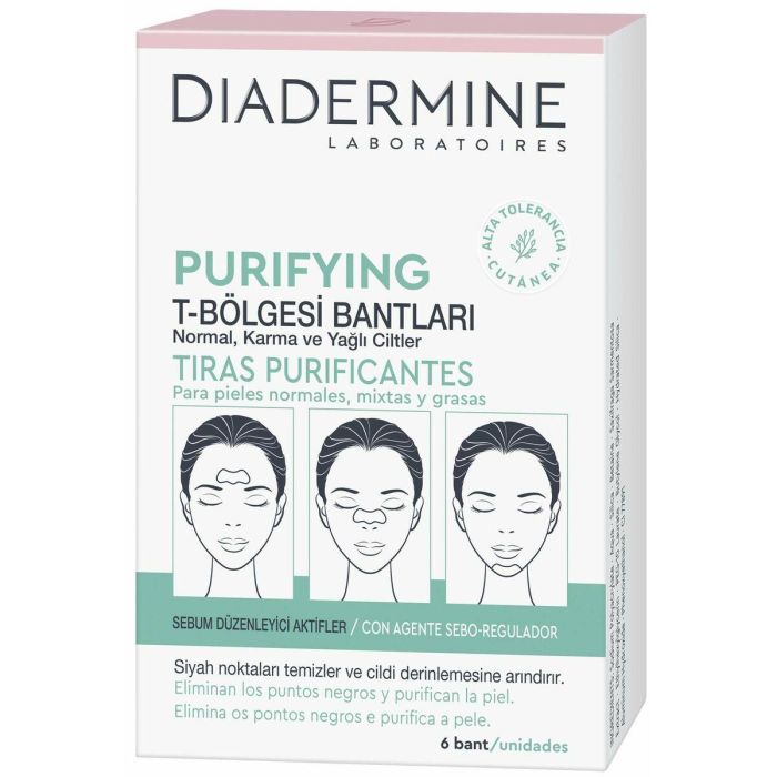 Diadermine Tiras Purificantes Faciales Piel Normal-Mixta para Acné Puntos Negros y Poros | Elimina Impurezas Mujer 6 Unidades