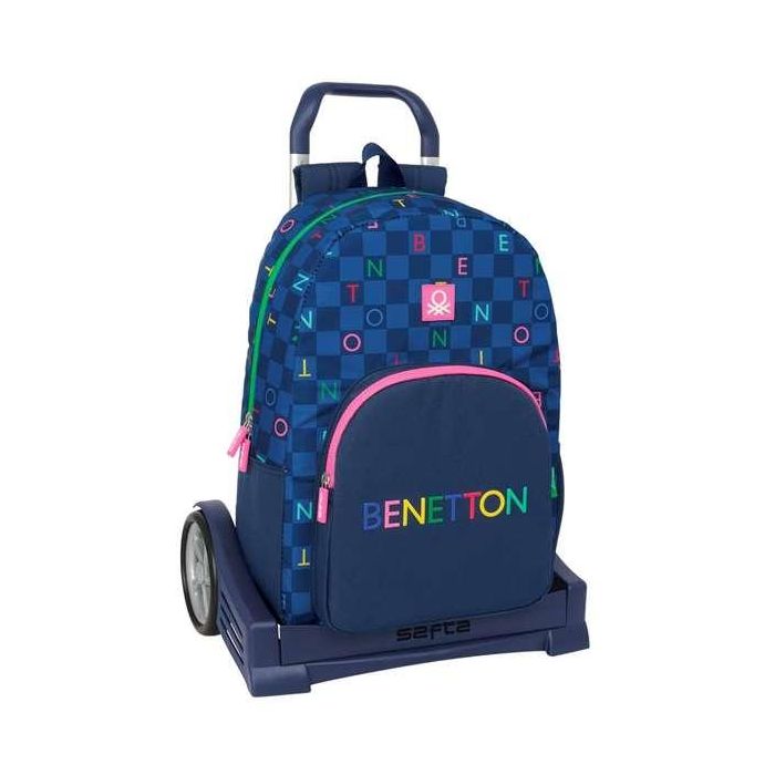 Mochila Escolar con Ruedas Benetton Damero Azul marino 30 x 46 x 14 cm 0 Mochila Escolar con Ruedas Benetton Damero Azul marino 30 x 46 x 14 cm 0