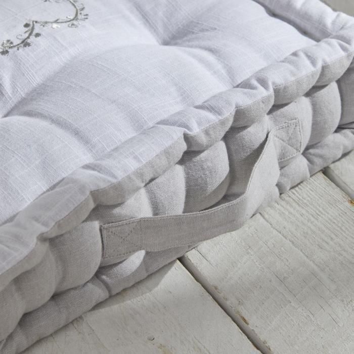 Today TOD1700239379098 Cojín de suelo HOY CHARME, Slub Chambray con Bordado Constance, 40x40x10 cm 2