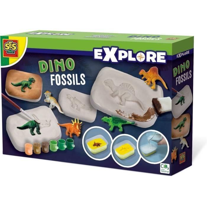 SES Creative Kit Fósiles de Dinosaurio para Excavar y Crear Huellas – Juego de Arqueología con Yeso, Plastilina y Pintura