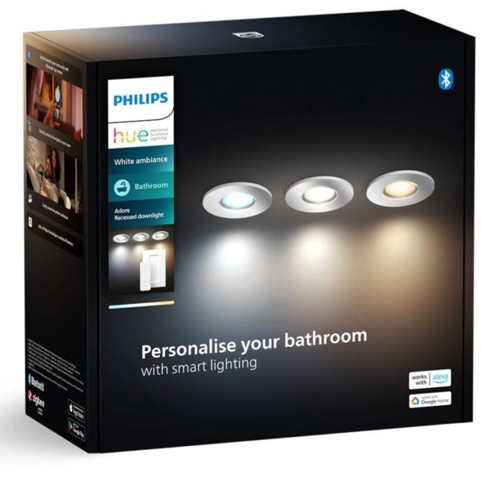 Philips Hue White Amb. Adore Einbausp rund silber 3x350lm DS 3 Philips Hue White Amb. Adore Einbausp rund silber 3x350lm DS 3