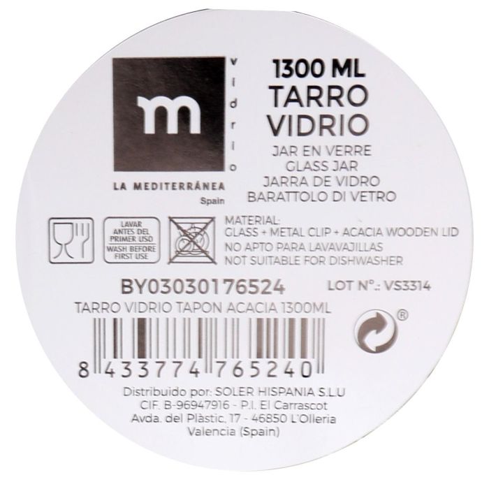 Tarro de vidrio con tapón de acacia 1300 ml - La Mediterranea (12 Unidades) 1 Tarro de vidrio con tapón de acacia 1300 ml - La Mediterranea (12 Unidades) 1