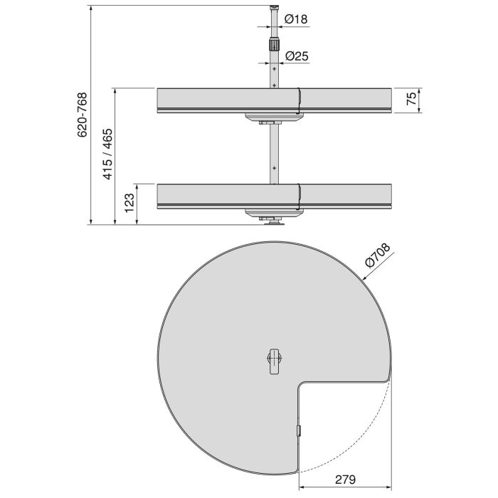 Emuca Juego de bandejas giratorias Harmony 3/4, Módulo ancho 800mm, Altura regulable, Acero y Madera, Gris antracita 6 Emuca Juego de bandejas giratorias Harmony 3/4, Módulo ancho 800mm, Altura regulable, Acero y Madera, Gris antracita 6