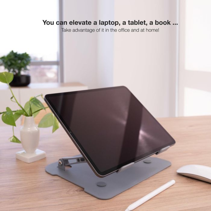Tooq Soporte Elevador Ajustable y Plegable para Portátil y Tablets de 11 a 17.3" - Base Ergonómica de Aluminio en Color Gris