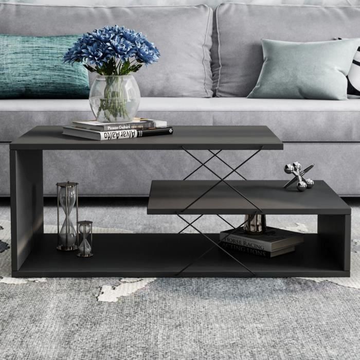 Mesa de centro - CAYENNE - Rectangular - Antracita - 100 x 50 x 40 cm 2 Mesa de centro - CAYENNE - Rectangular - Antracita - 100 x 50 x 40 cm 2