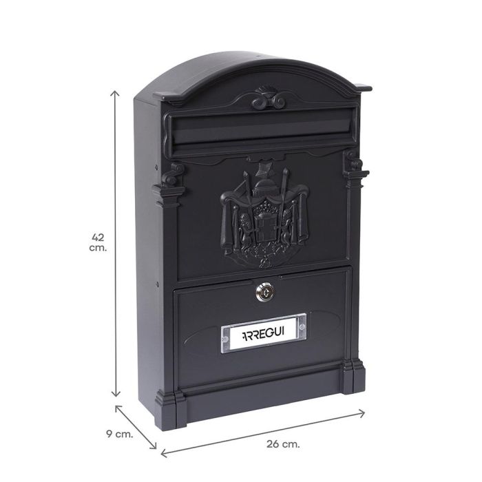Arregui Buzón Exterior Residencia Mediano (A4) de Aluminio Negro, 26 x 9 x 42 cm, para Correo Individual 2
