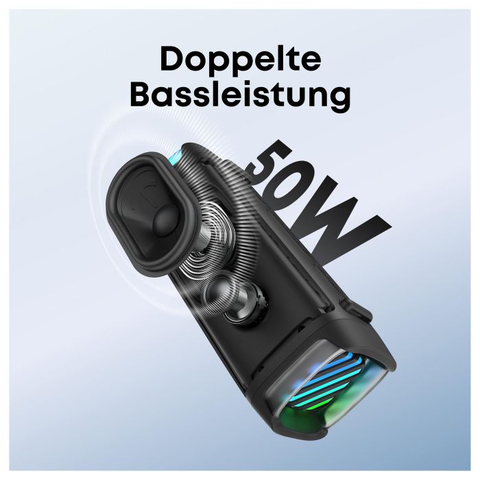 Anker Soundcore Boom 3i Altavoz Bluetooth Portátil 50W IP68 Resistente al Agua Negro con 16h Autonomía, Luz LED y TWS