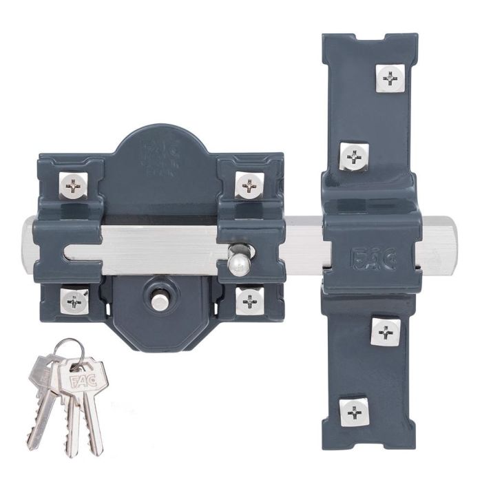 Fac Cerrojo tradicional de sobreponer con cilindro 301-r/80, placa 80mm, barra 18mm, cerradero 3mm, 3 llaves, F01110 0 Fac Cerrojo tradicional de sobreponer con cilindro 301-r/80, placa 80mm, barra 18mm, cerradero 3mm, 3 llaves, F01110 0