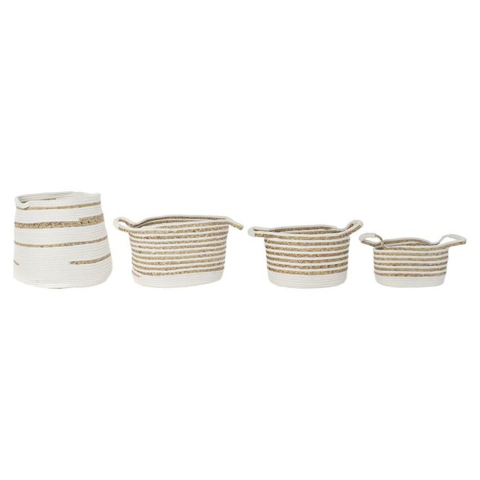 DKD Home Decor Cesta Boho de Algodón y Seagrass Blanco Natural, Set 4 Unidades, 36x36x34 cm