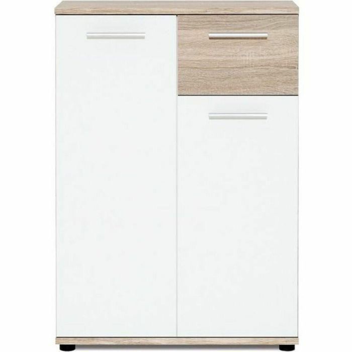 Jacky Mueble de Almacenamiento Clásico con 2 Puertas y 1 Cajón, blanco mate y decoración roble, melamina – Ancho 60 cm Jacky Mueble de Almacenamiento Clásico con 2 Puertas y 1 Cajón, blanco mate y decoración roble, melamina – Ancho 60 cm