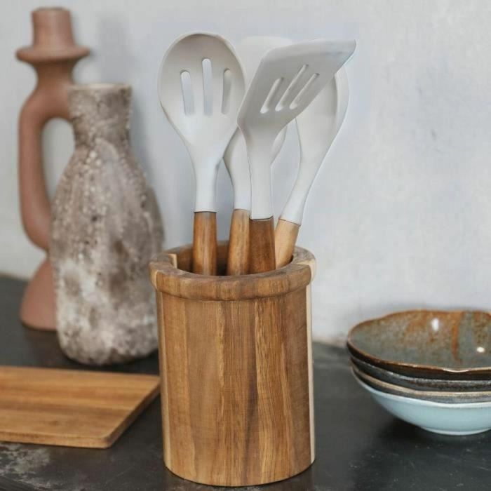 LIVOO MES153G - Juego de 4 Utensilios de Cocina con Olla - Acacia FSC y Silicona - Olla 15x12cm, Utensilios 31cm 1