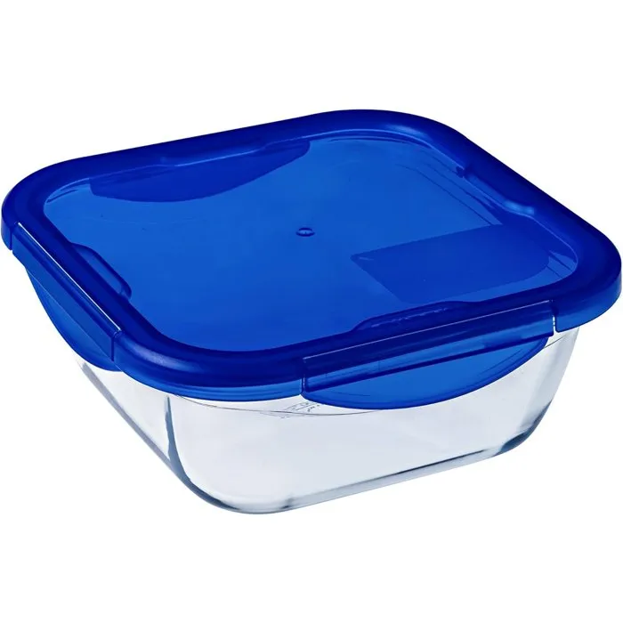 Pyrex COOK & GO - Juego de 2 Recipientes Herméticos de Vidrio para Almacenar, Cuadrados, Capacidad 0,8 L y 1,9 L