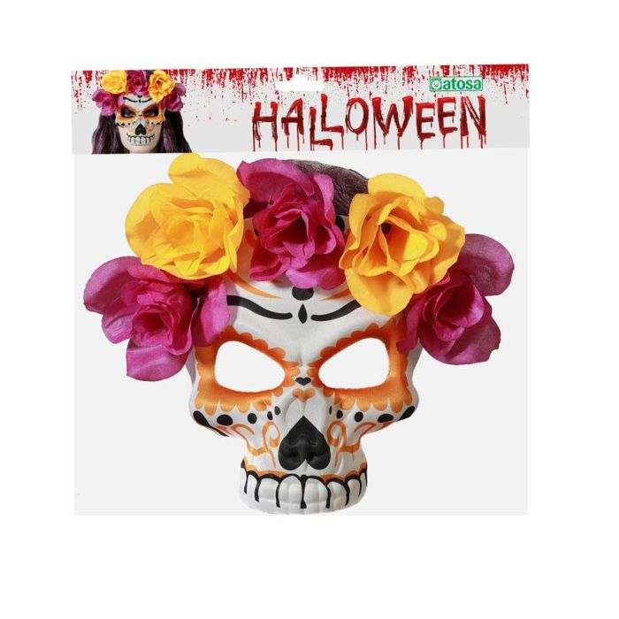 Máscara Calavera Naranja y Morado con Flores para Disfraz de Catrina, Eventos Temáticos y Fiestas 1 Máscara Calavera Naranja y Morado con Flores para Disfraz de Catrina, Eventos Temáticos y Fiestas 1