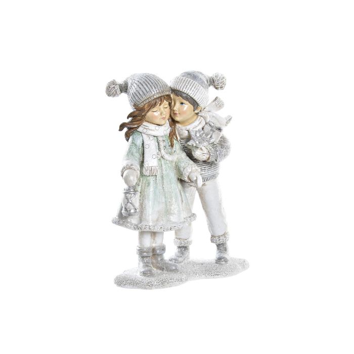 DKD Home Decor Figura de Navidad Moderna Resina Niños Gris Blanco 7.5 x 13.5 x 18.5 cm