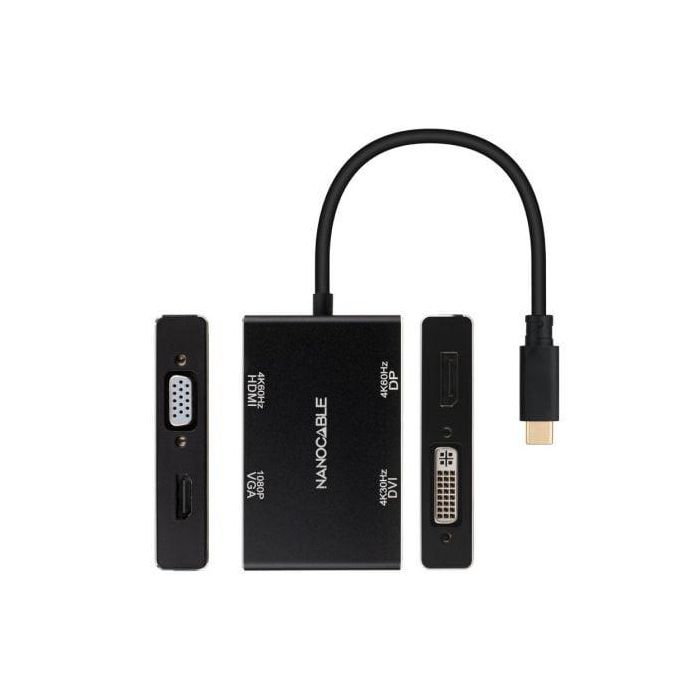 Nanocable 10.16.4307 Conversor USB-C Macho a HDMI, DVI, DisplayPort, VGA Hembra - 4K 60Hz - Compatible con Thunderbolt 3 - 10cm Negro 1 Nanocable 10.16.4307 Conversor USB-C Macho a HDMI, DVI, DisplayPort, VGA Hembra - 4K 60Hz - Compatible con Thunderbolt 3 - 10cm Negro 1